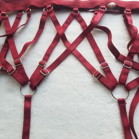 Thistle and Spire Red Garter Belt Women's Medium Ruby Crossed Strappy Lingerie - Picture 3 of 7